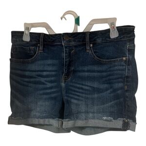 Women’s Vigoss Marley Mid Rise Cuff Short, Size 31, Dark Wash, Distressed